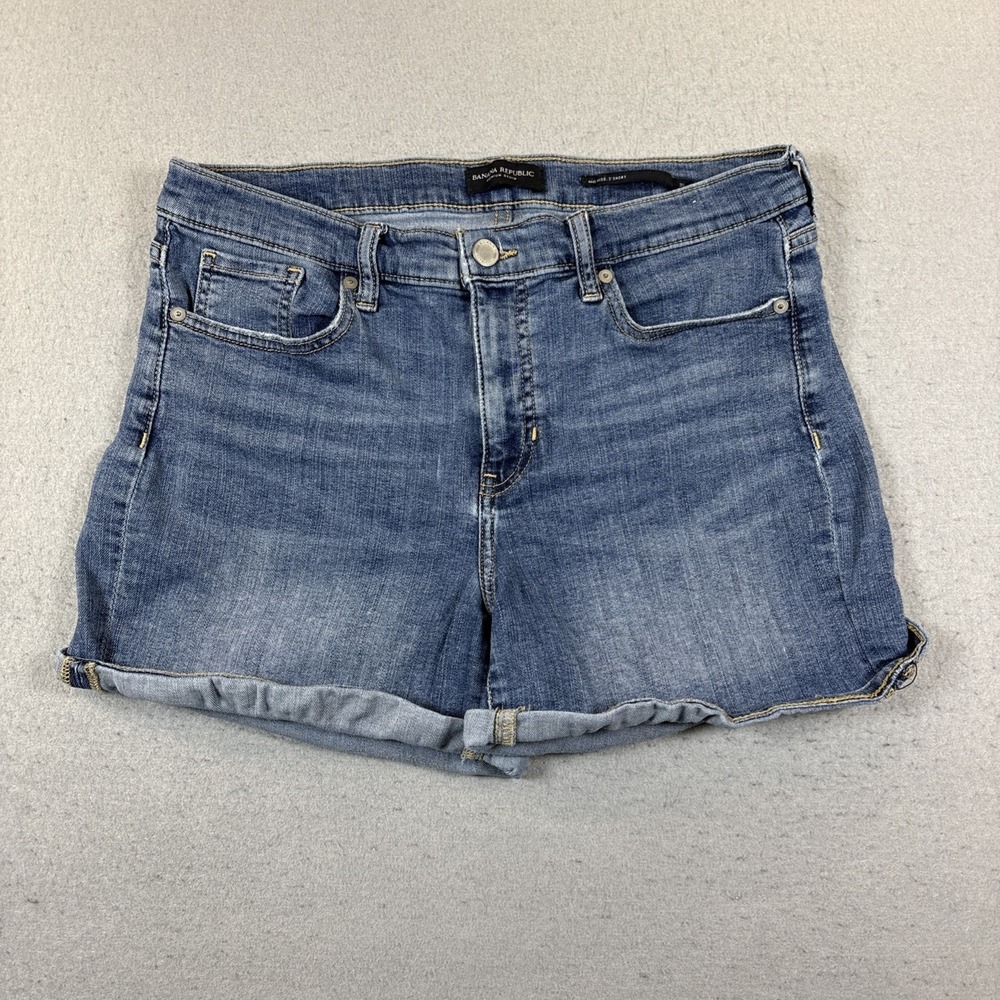 Banana Republic Blue Roll Up Denim Shorts Mid Rise Size 30